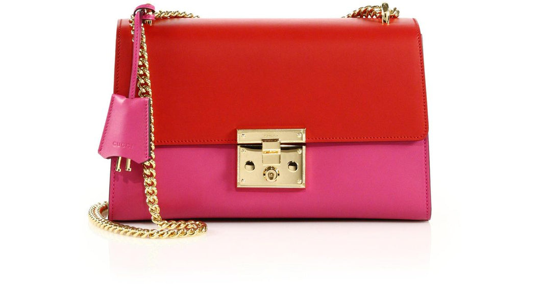 Gucci Padlock Leather Shoulder Bag in Bitone Pink