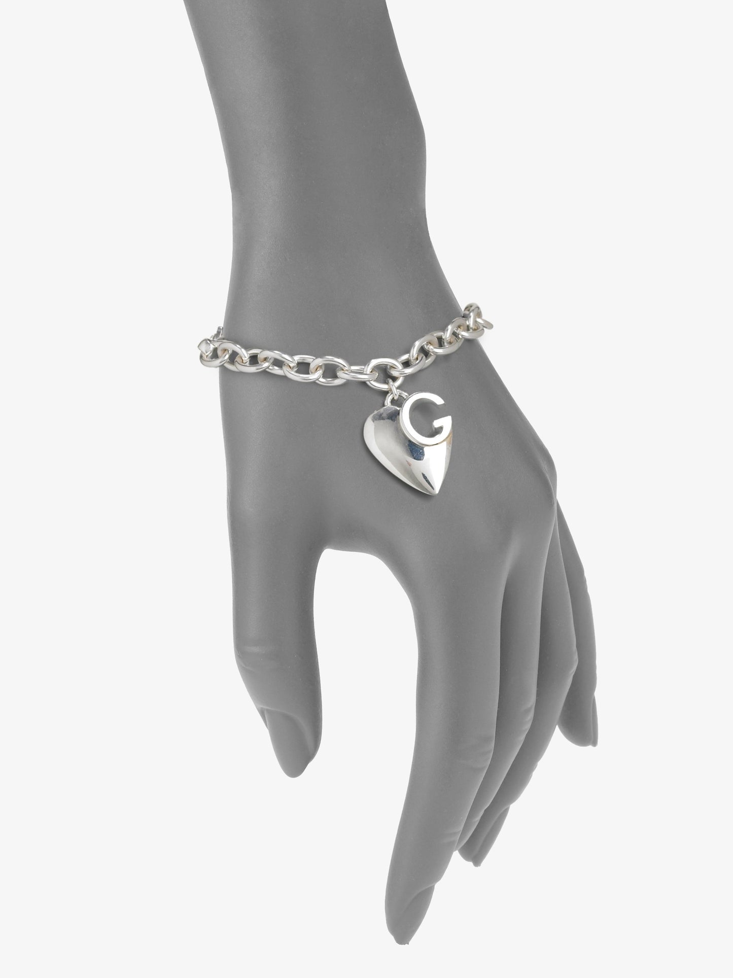 Gucci Sterling Silver GG design Heart Charm Bracelet