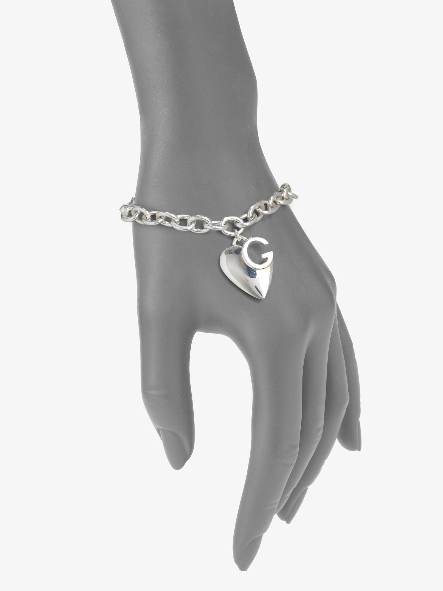 Gucci Sterling Silver Bracelet with Engraved Heart