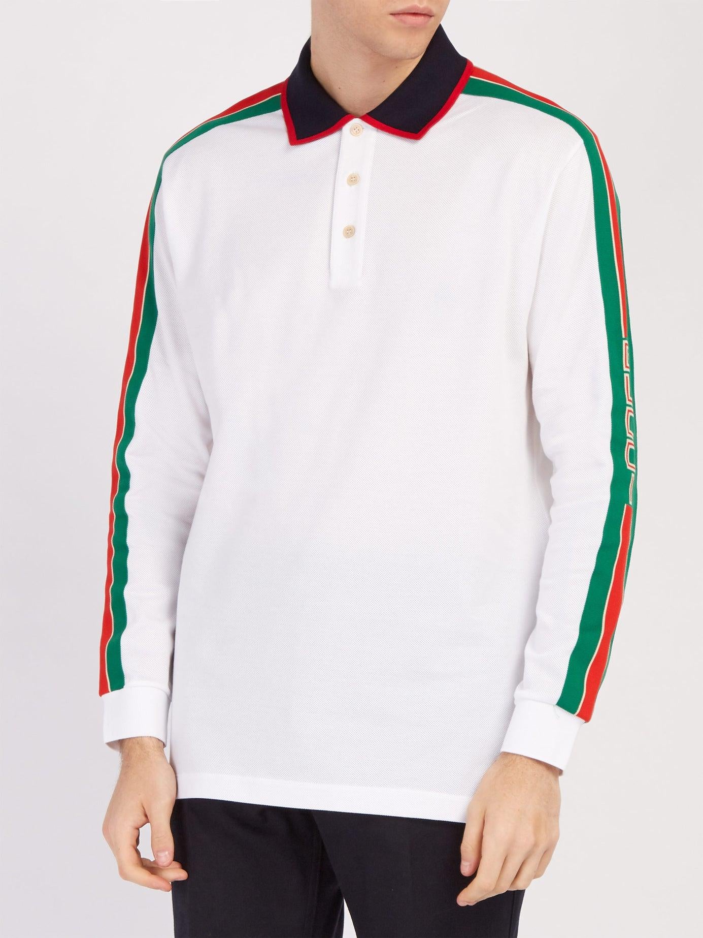 Gucci Web-stripe Detail Long Sleeve Polo in White – Gavriel.us