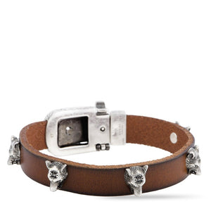 Gucci Anger Forest Wolf Head Leather Bracelet in Brown