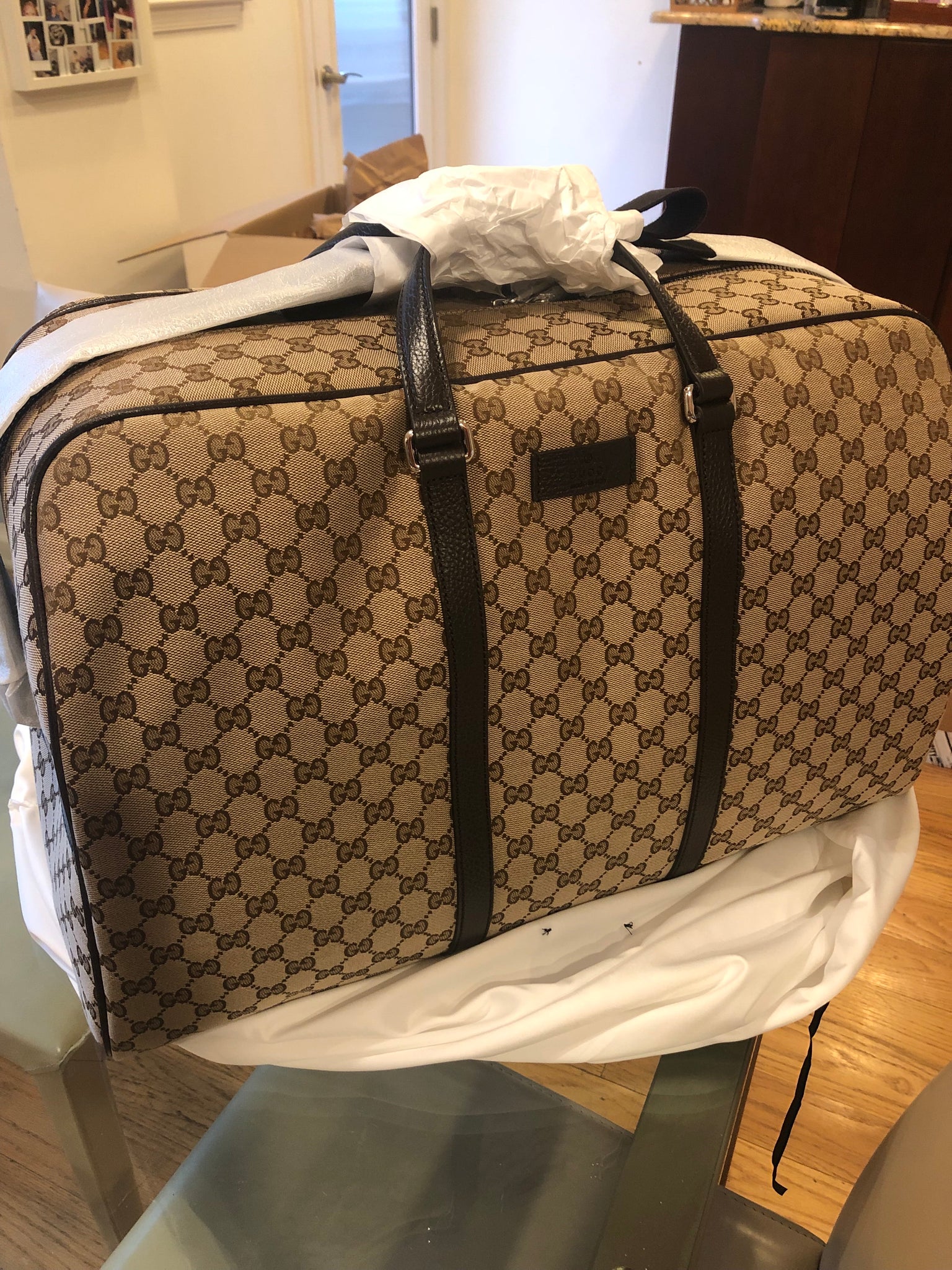 Gucci Large GG Supreme Canvas Duffle Bag - Brown
