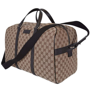 Gucci Black Monogram Canvas Web Duffle Duffel Travel Bag
