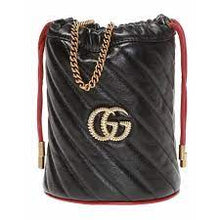 Load image into Gallery viewer, Gucci GG Marmont Bucket Bag in Black with Red Trim