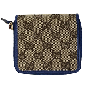 Gucci Original GG Canvas French Wallet in Beige and Caspian Blue