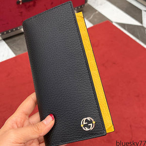 Gucci GG Black Long Fold Wallet with Yellow Interior