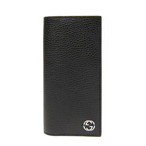 Gucci GG Black Long Fold Wallet with Yellow Interior