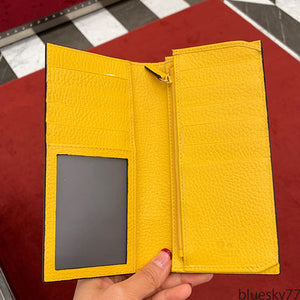 Gucci GG Black Long Fold Wallet with Yellow Interior