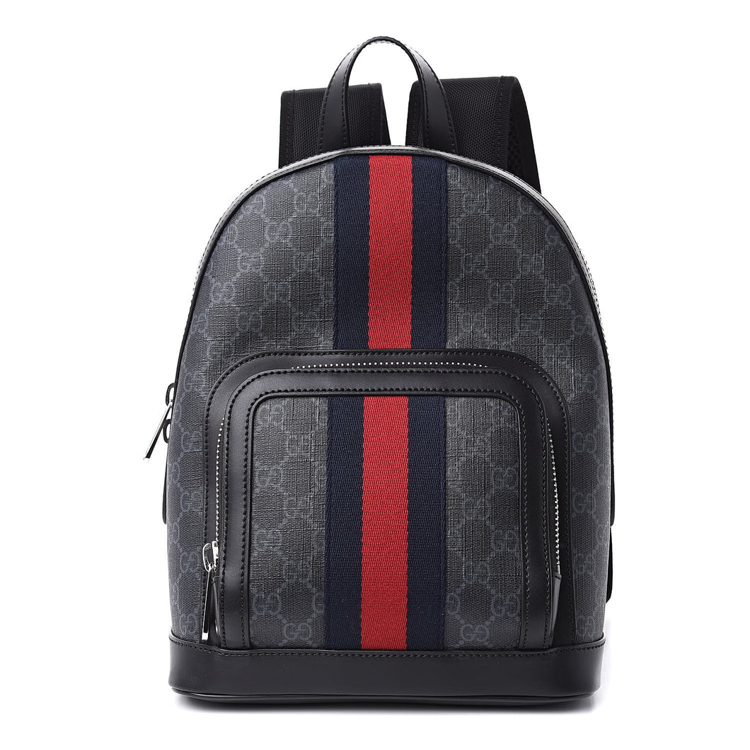 Gucci Black Web Stripe Canvas Backpack Black in Canvas with Silver