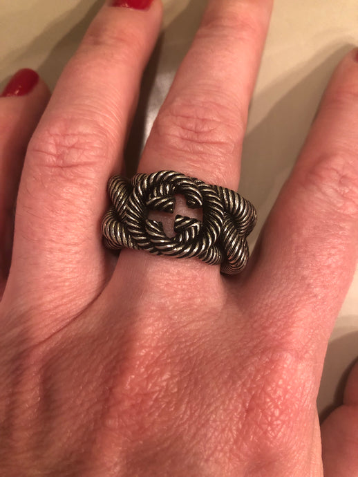 Gucci Silver Ring with Interlocking GG