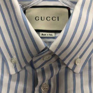 Gucci White and Blue Striped Classic Button Down Shirt