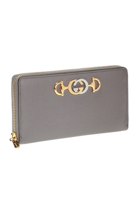 Gucci Horse Bit Zip Around Wallet in Dusty Gray