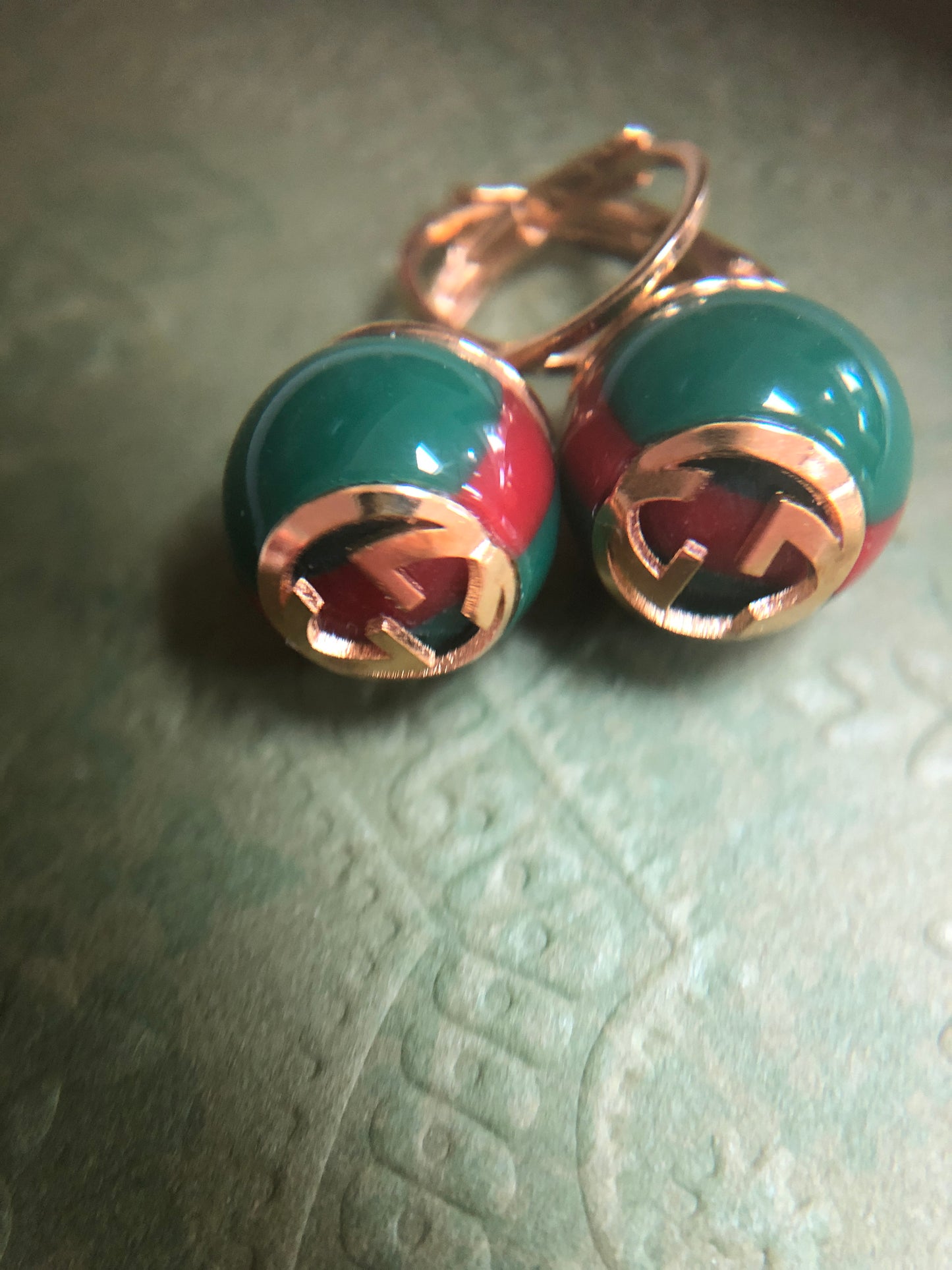 GUCCI Green Red Web Striped Earrings