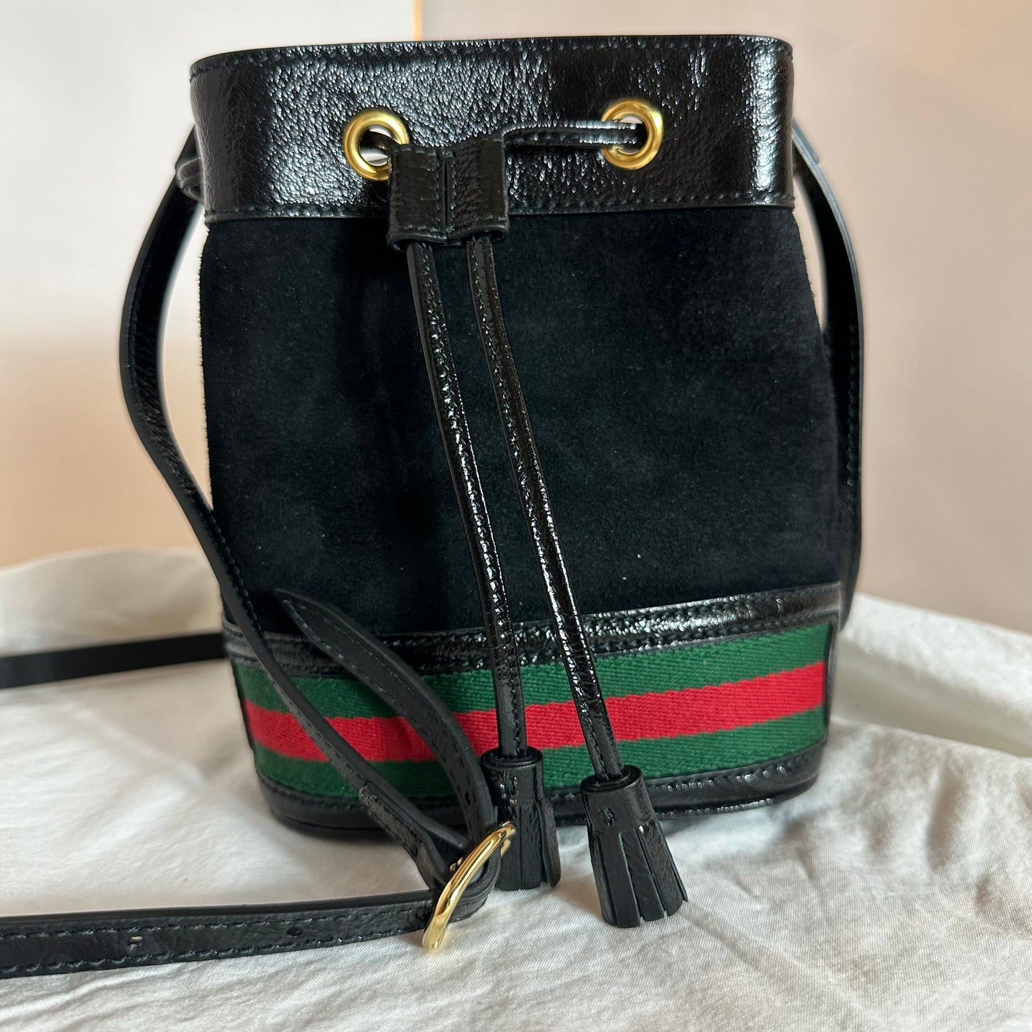 Gucci Ophidia Suede Mini Bucket Bag in Black