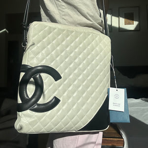 PREOWNED Rare Authentic Chanel Cambon White Crossbody Bag