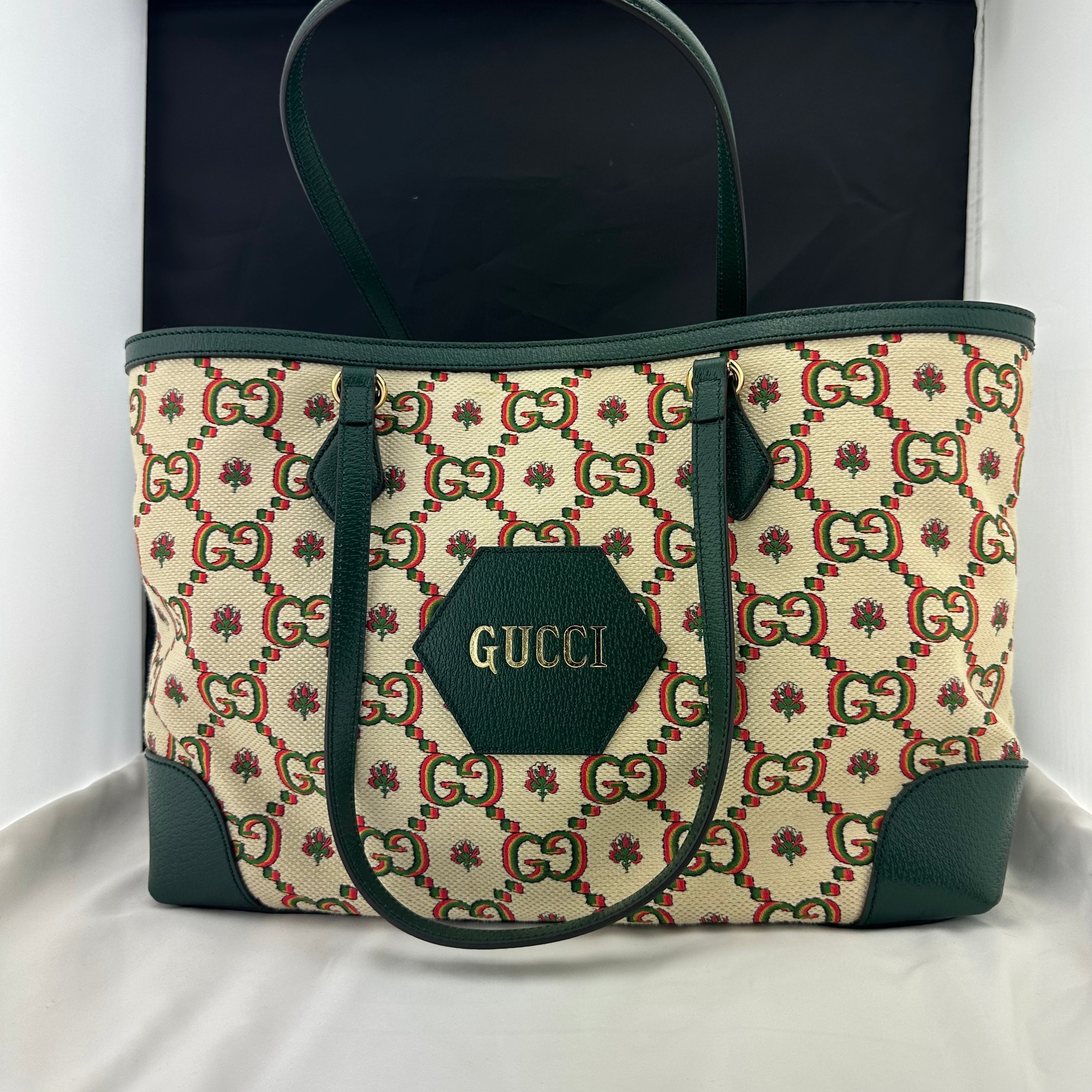 Limited Edition GUCCI 100 OPHIDIA JUMBO GG CANVAS TOTE SHOULDER BAG BLUE  676681