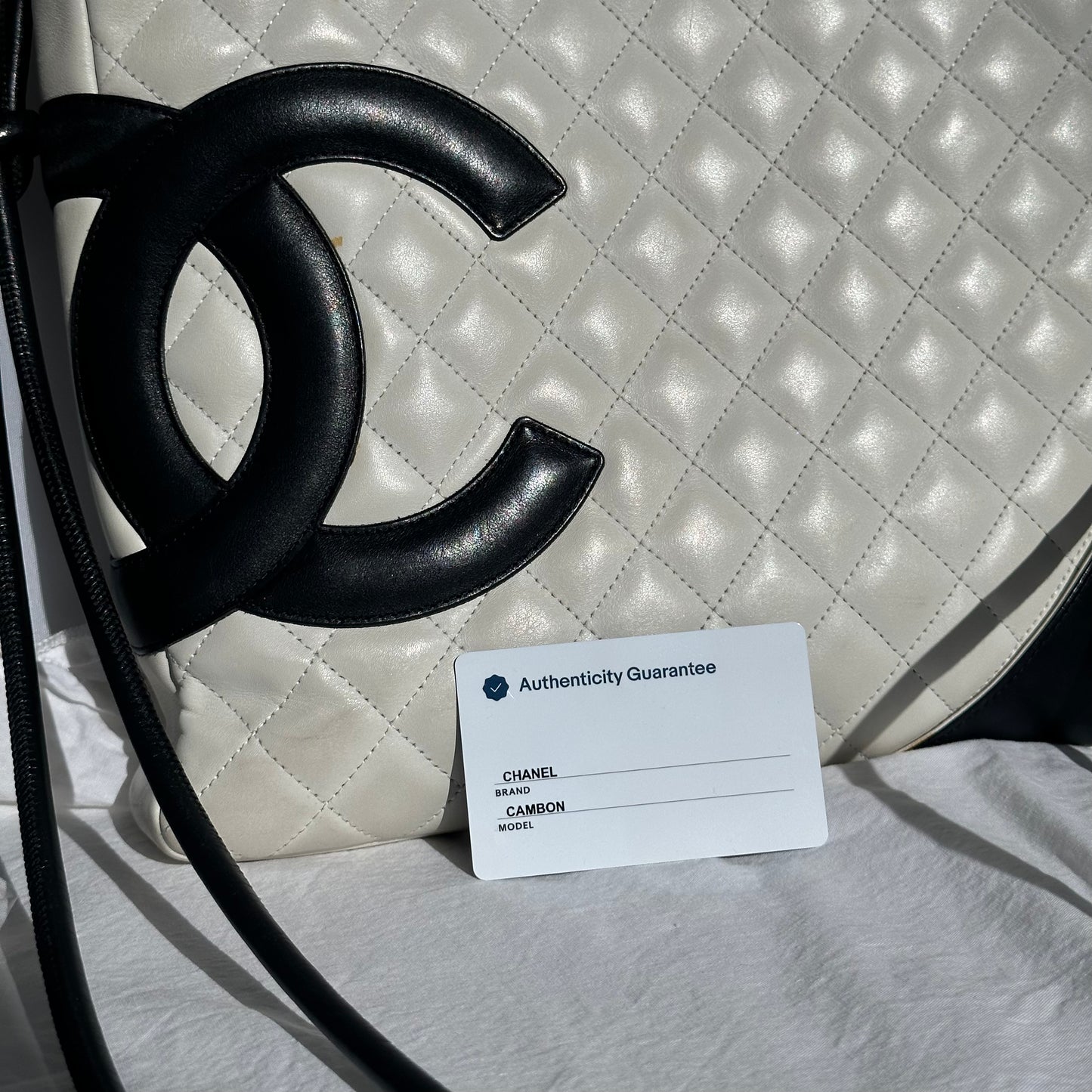 PREOWNED Rare Authentic Chanel Cambon White Crossbody Bag
