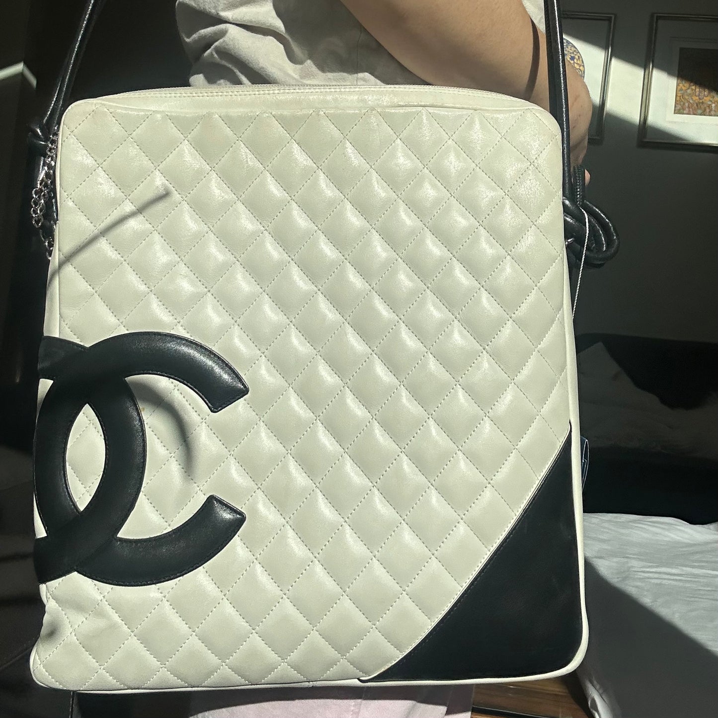 PREOWNED Rare Authentic Chanel Cambon White Crossbody Bag