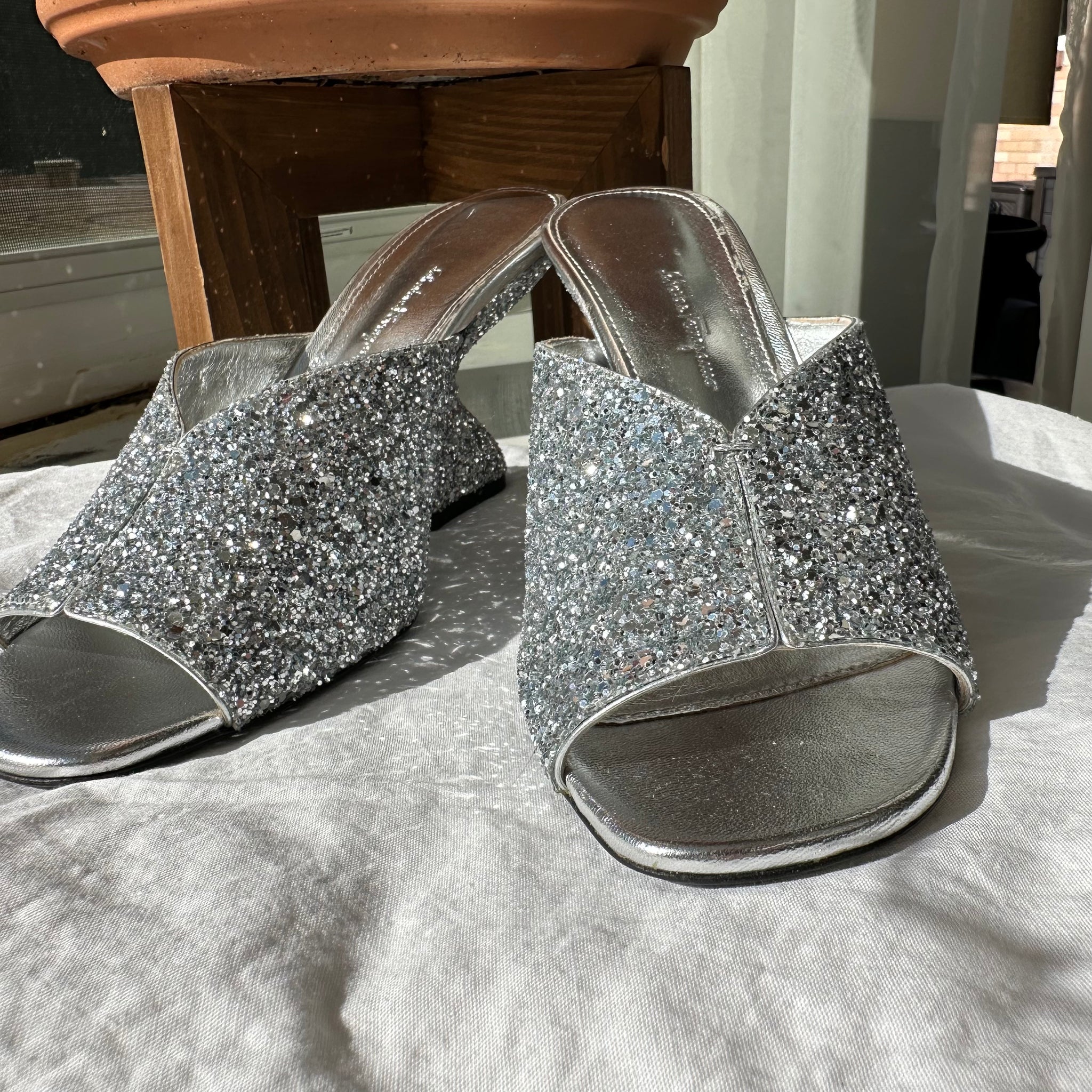 Salvatore Ferragamo Ladies Argento Sansu Sculptural Heel Mules Gavriel.us