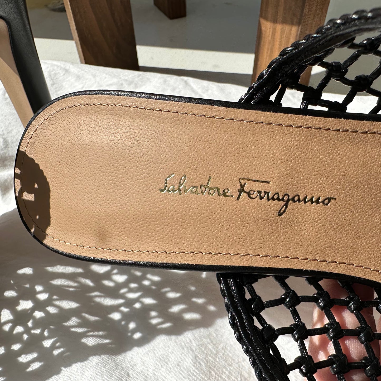 Salvatore Ferragamo Ellas X5 Caged Leather Heel Mules in Black