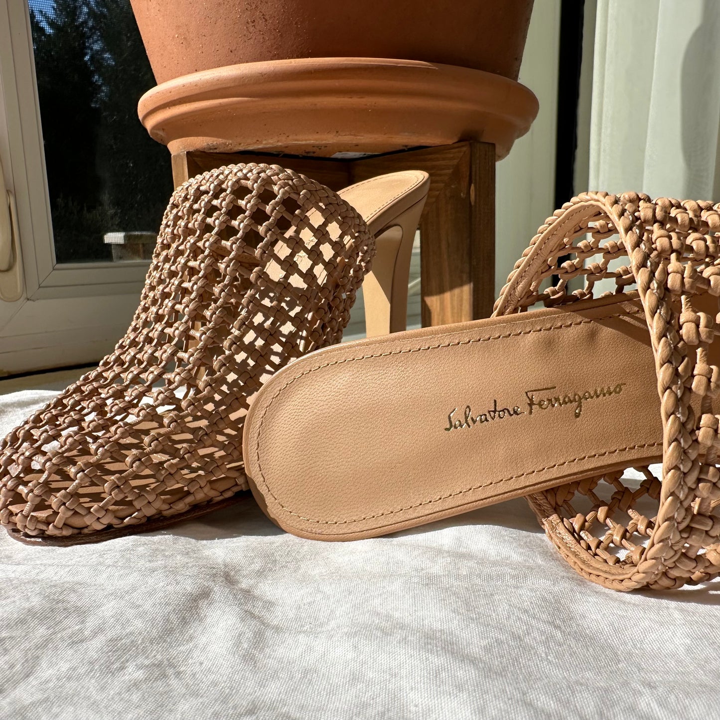 Salvatore Ferragamo Ellas X5 Caged Leather Heel Mules