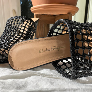 Salvatore Ferragamo Ellas X5 Caged Leather Heel Mules in Black