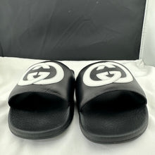 Load image into Gallery viewer, Gucci Women&#39;s Black Slides with White Interlocking GG