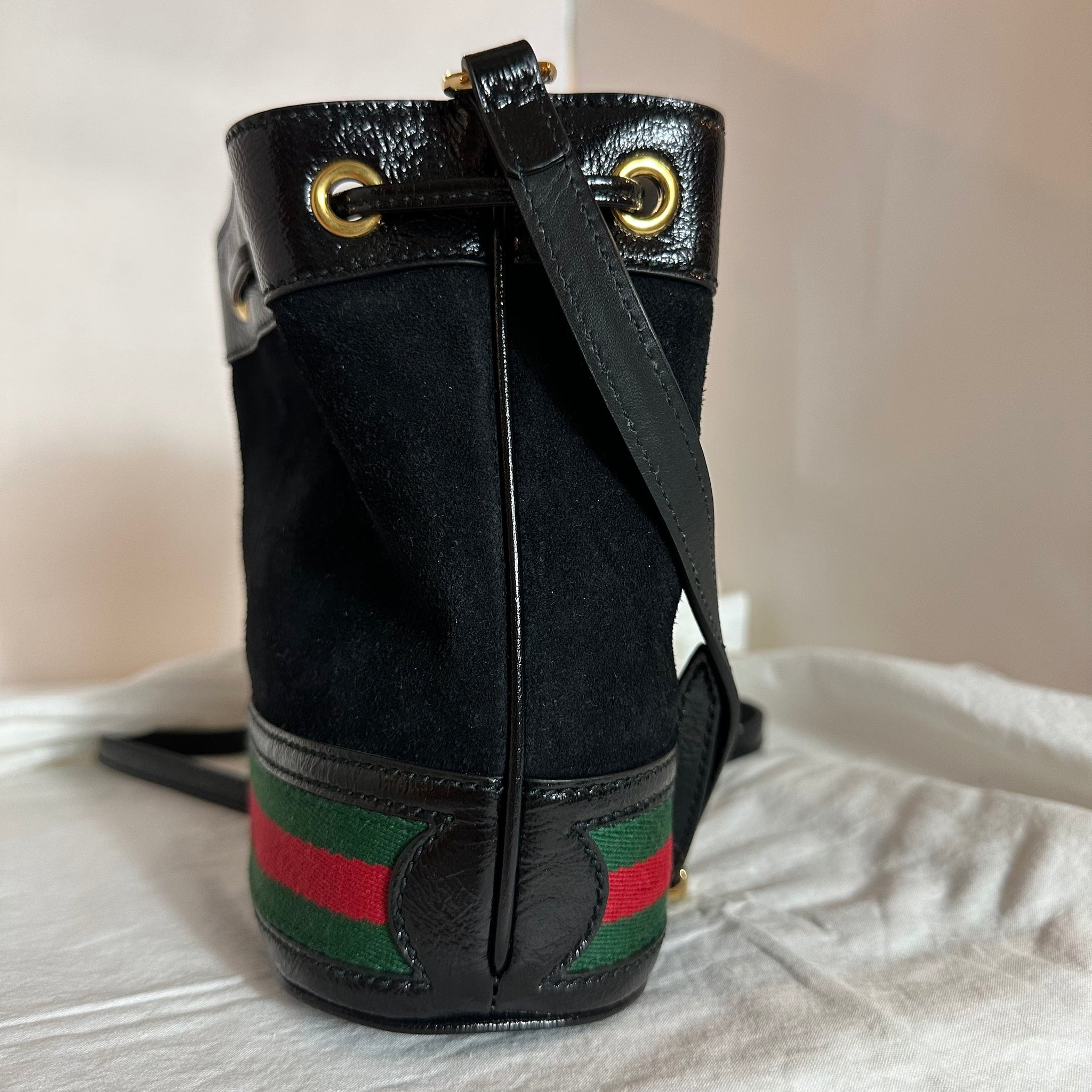 Gucci Ophidia Suede Mini Bucket Bag in Black Gavriel.us