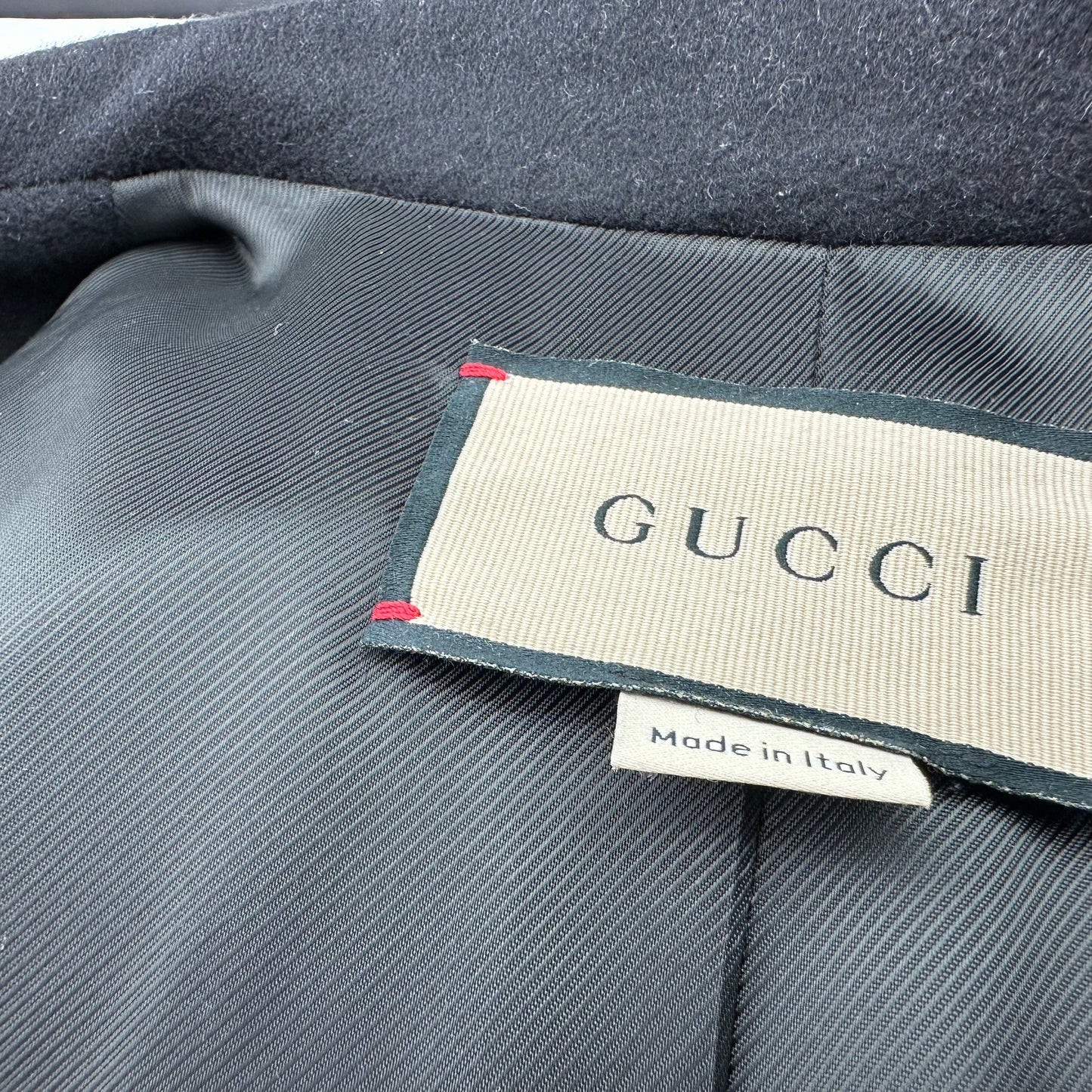 Gucci Black Wool Coat with Interlocking GG Buttons