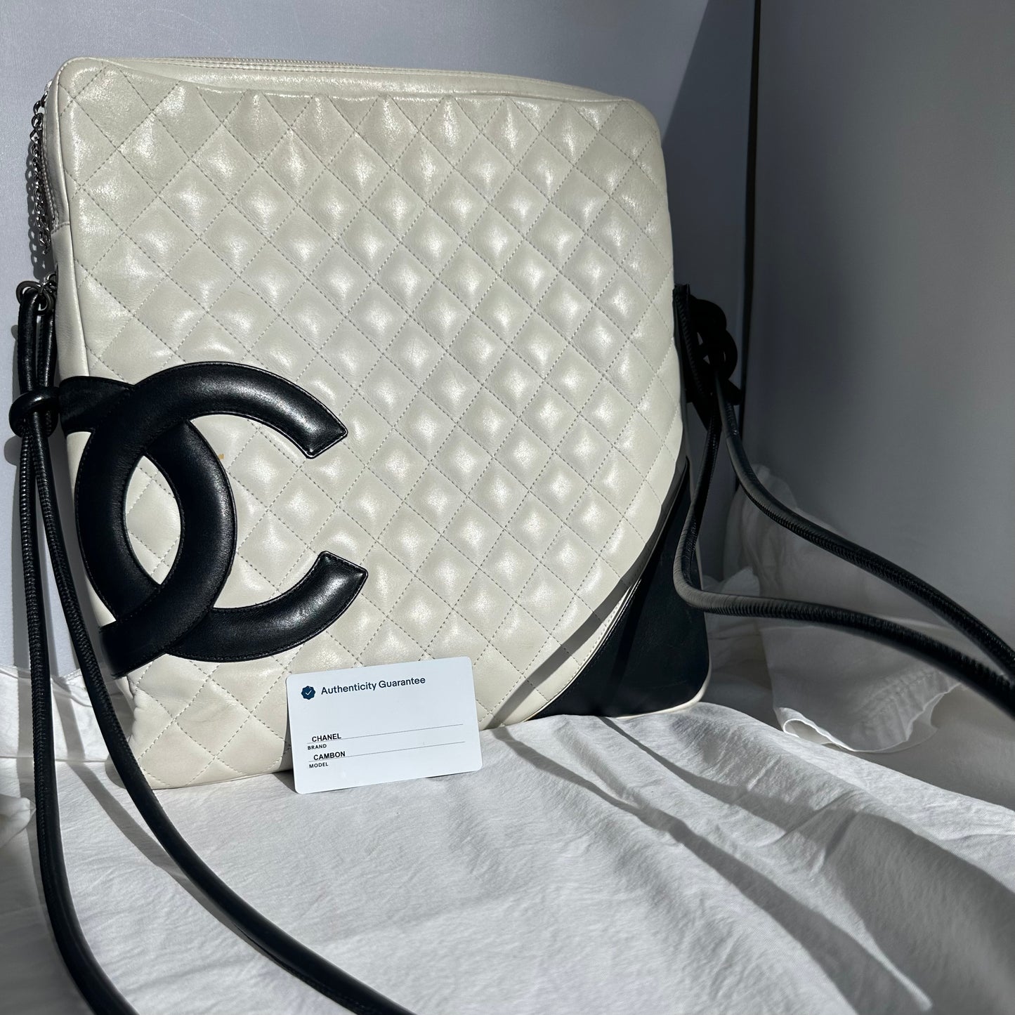 PREOWNED Rare Authentic Chanel Cambon White Crossbody Bag