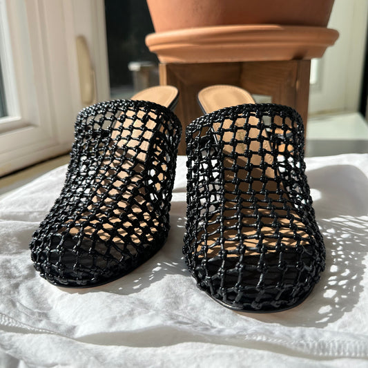 Salvatore Ferragamo Ellas X5 Caged Leather Heel Mules in Black