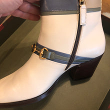 Load image into Gallery viewer, Gucci Ankle Boots in Ivory with Fog Blue Trim