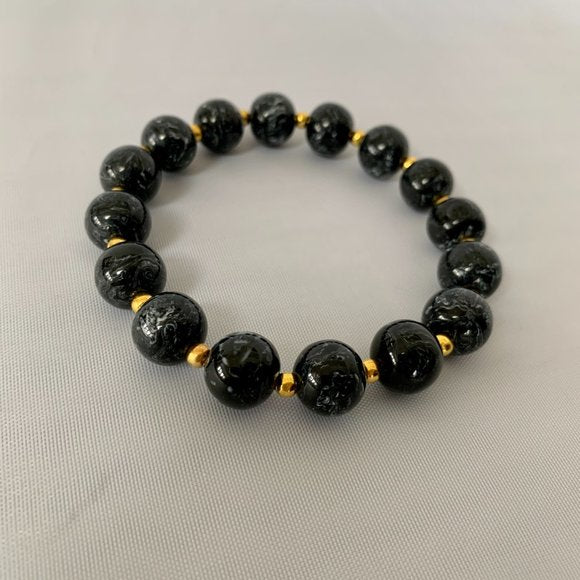 Gavriel Marbled Bead and Gold Bracelet in Black