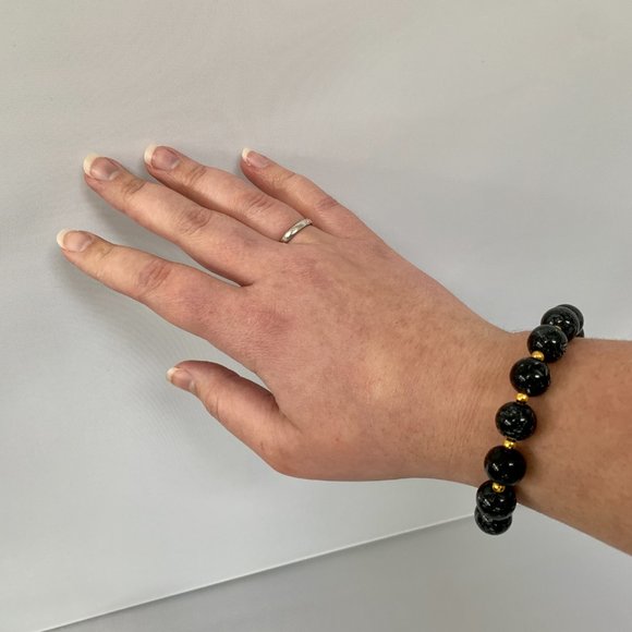 Gavriel Marbled Bead and Gold Bracelet in Black