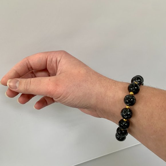 Gavriel Marbled Bead and Gold Bracelet in Black