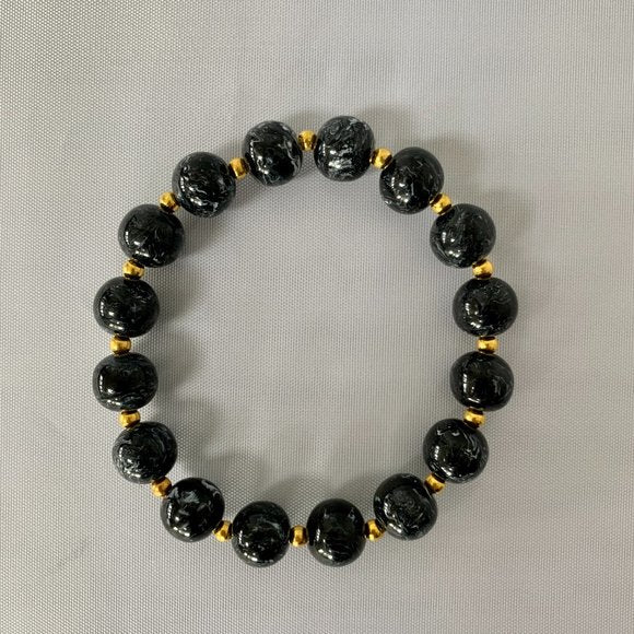 Gavriel Marbled Bead and Gold Bracelet in Black