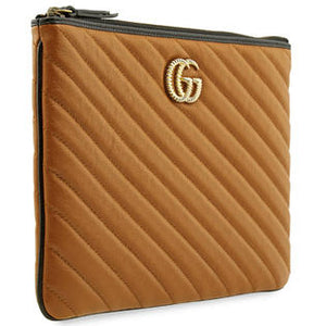 Gucci Calfskin GG Marmont Quilted Leather Pouch in Vaccha Brown