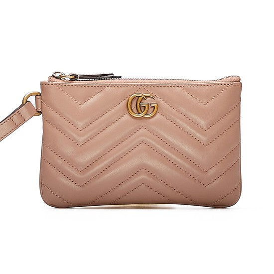 Gucci GG Marmont Large Clutch Bag Porcelain Rose Matelasse Leather