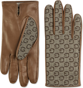 Gucci Men's Cashmere Lined Leather Gloves in Brown and Beige