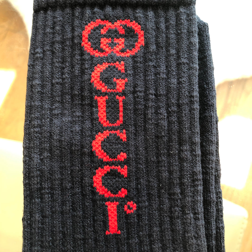 Gucci Socks With Red Gucci Logo and Interlocking GG in Navy