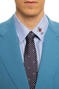 Gucci Navy Silk Tie with White Polka Dots