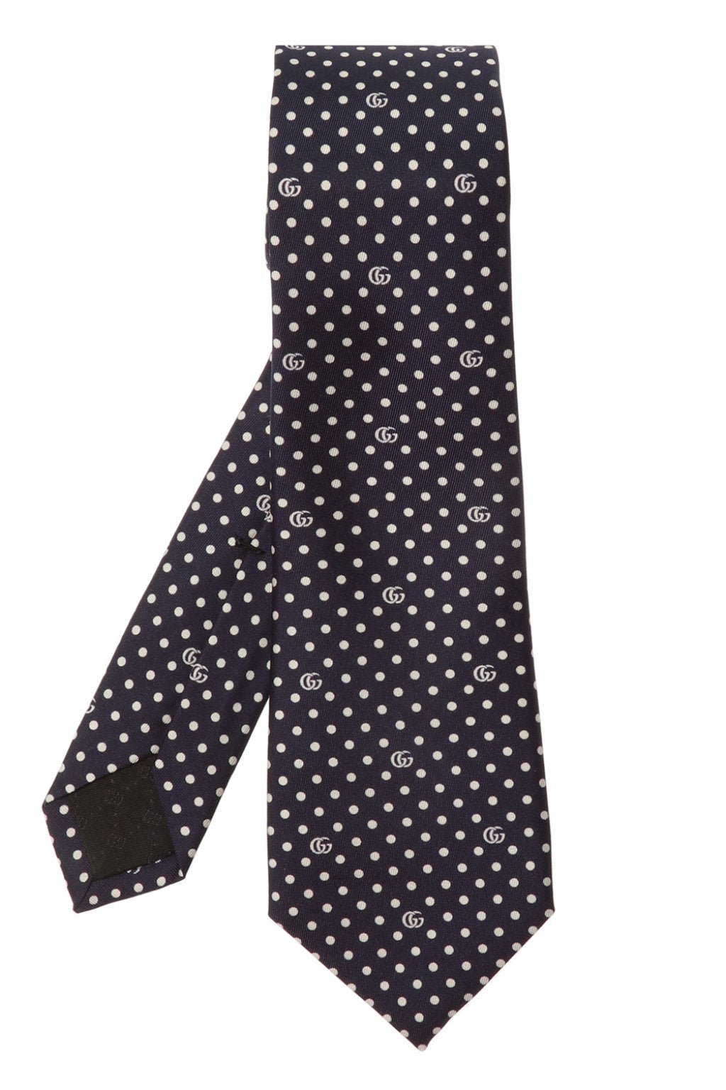 Gucci Navy Silk Tie with White Polka Dots