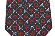 Load image into Gallery viewer, Gucci Navy Silk Tie with Red Diamonds and Interlocking GG