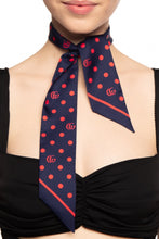 Load image into Gallery viewer, Gucci Navy Neck Bow with Red Polka Dots and Interlocking GG