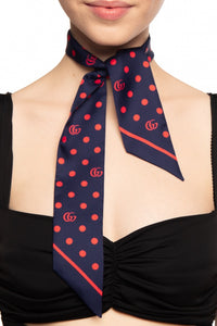 Gucci Navy Neck Bow with Red Polka Dots and Interlocking GG