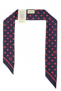 Gucci Navy Neck Bow with Red Polka Dots and Interlocking GG