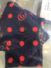 Load image into Gallery viewer, Gucci Navy Neck Bow with Red Polka Dots and Interlocking GG