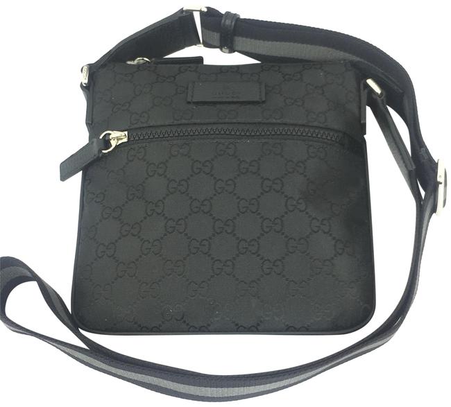 Gucci Unisex GG Guccissima Web Black Canvas Messenger Bag Crossbody 449185  