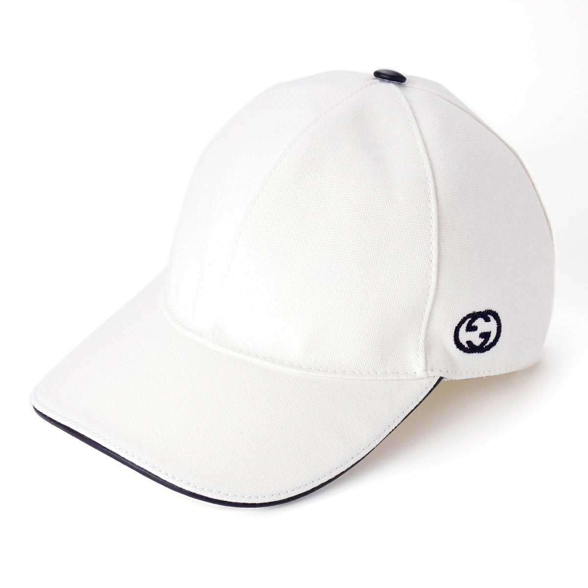 GUCCI Grained Calfskin Logo Baseball Hat M 58 White 1095712