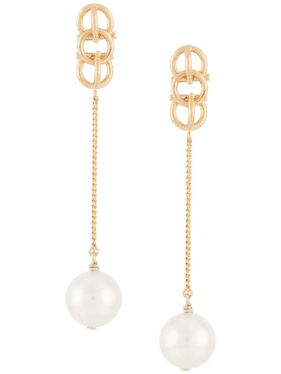 Salvatore Ferragamo Gancini Chain Drop Earrings With Pearl In Gold